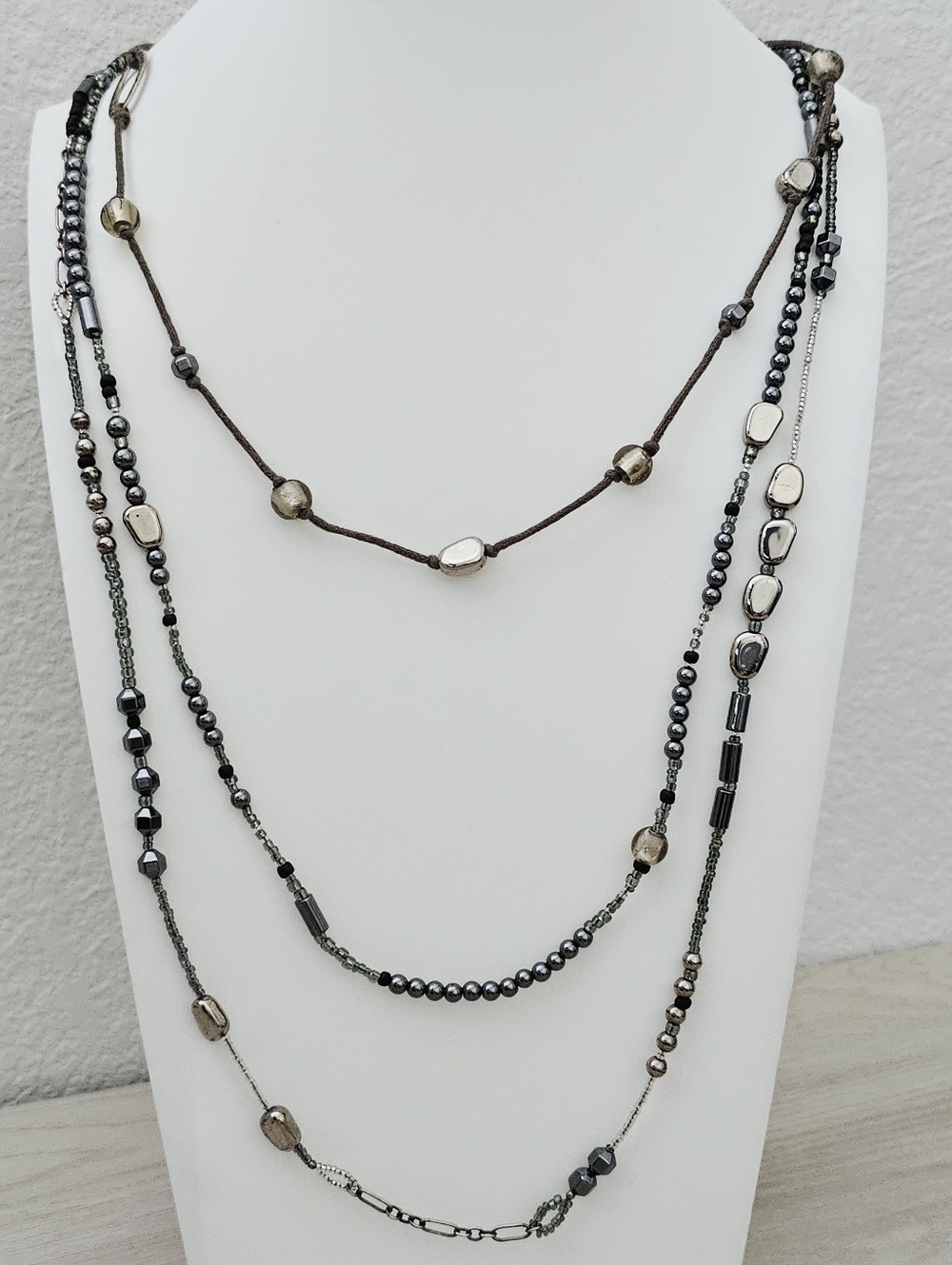 Silpada Sterling Silver Dewdrops Hematite Glass Seed Beads 31" Necklace N2097